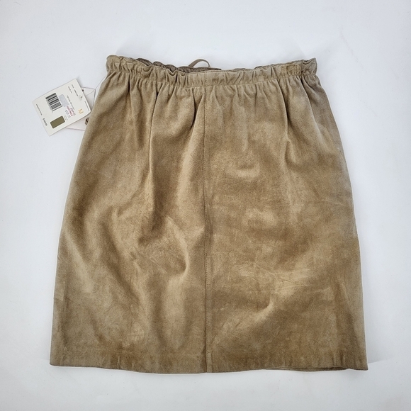 Vintage Liz Claiborne Suede Leather Mini Skirt Drawstring Tan Medium NWT - Picture 2 of 6